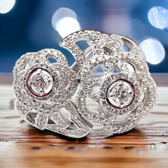 Authentic! Chanel Camellia Two Flower 18k White Gold Diamond Ring - Picture 2 of 12